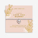 Joma Jewellery A Little Love You Mummy Bracelet presented on a pink sentiment card with floral sprig design, Mother’s Day gift.