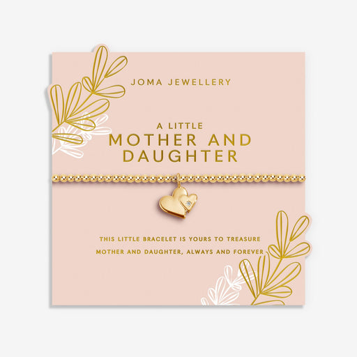 Joma Jewellery A Little Mother & Daughter Bracelet on pink sentiment card with floral sprig design, gold-plated Bracelet gift for Mum.