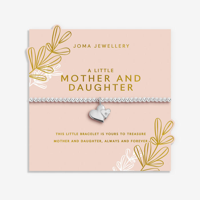 Joma Jewellery A Little Mother & Daughter Bracelet presented on pink sentiment card, silver-plated beaded Bracelet gift.