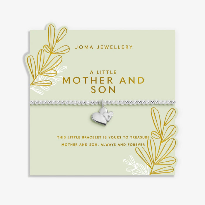 Joma Jewellery A Little Mother & Son Bracelet presented on a sentiment-stamped card with floral sprig design.