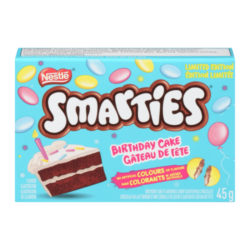Nestlé Smarties Birthday Cake 45g Canadian limited-edition milk chocolate box