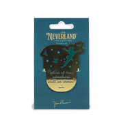 Neverland Collection brass metal bookmark displayed on branded backing card