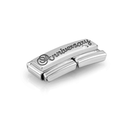 Angled view of Nomination Anniversary Double Classic Link in silver with black script lettering and white cubic zirconia.
