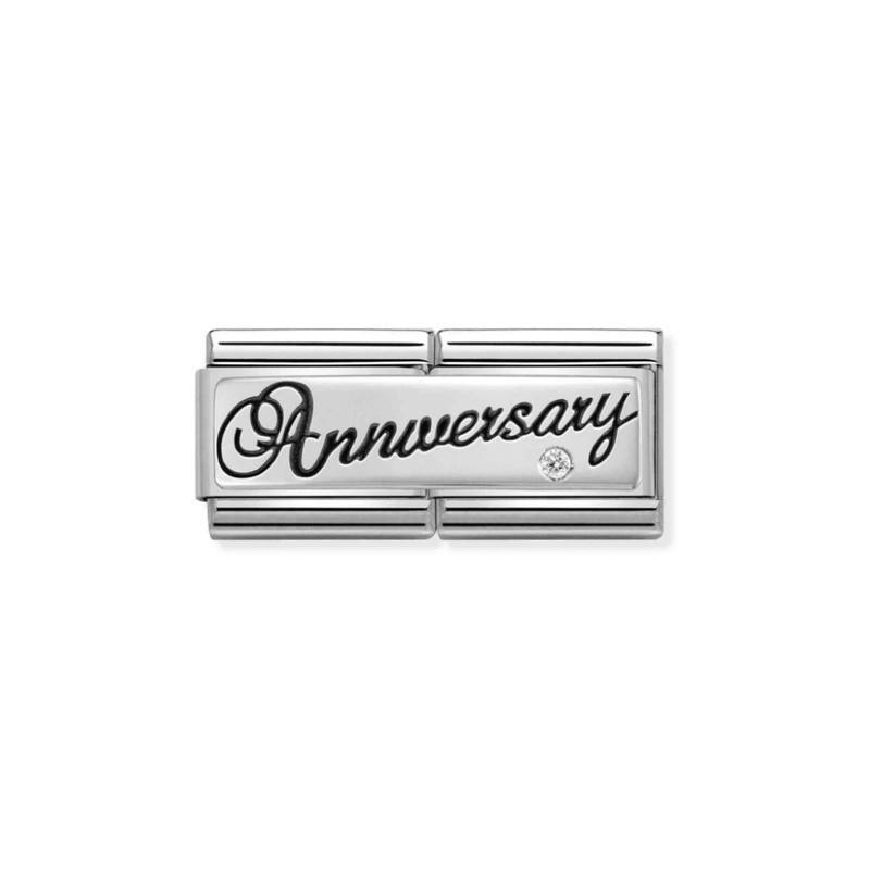 Nomination Classic Composable Anniversary Double Link featuring sterling silver lettering and a sparkling white cubic zirconia.
