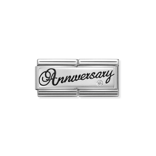 Nomination Classic Composable Anniversary Double Link featuring sterling silver lettering and a sparkling white cubic zirconia.