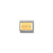 April birthstone Nomination Classic Link in yellow gold with white cubic zirconia, close-up