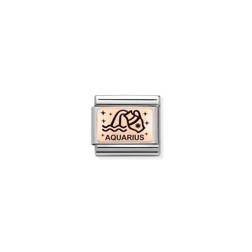 Nomination Classic Link charm with Aquarius zodiac symbol in black enamel on bonded rose-gold plate and stainless steel, for a Nomination Bracelet
