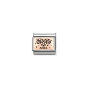 Aries zodiac Nomination Classic Link in bonded rose gold with black enamel, close-up