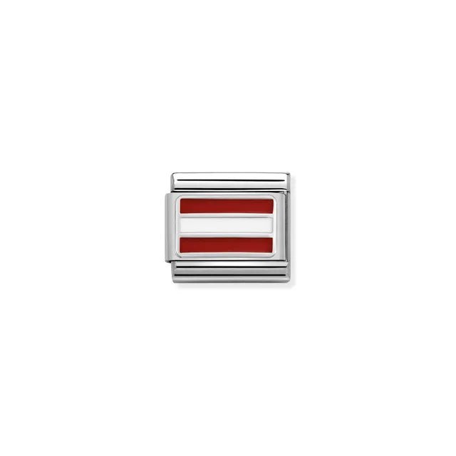 Close-up of Nomination Austrian Flag Classic Link charm in enamel and silver