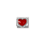 Nomination Red Heart Classic Composable Link featuring a bright red enamel heart surrounded by decorative sterling silver beads.