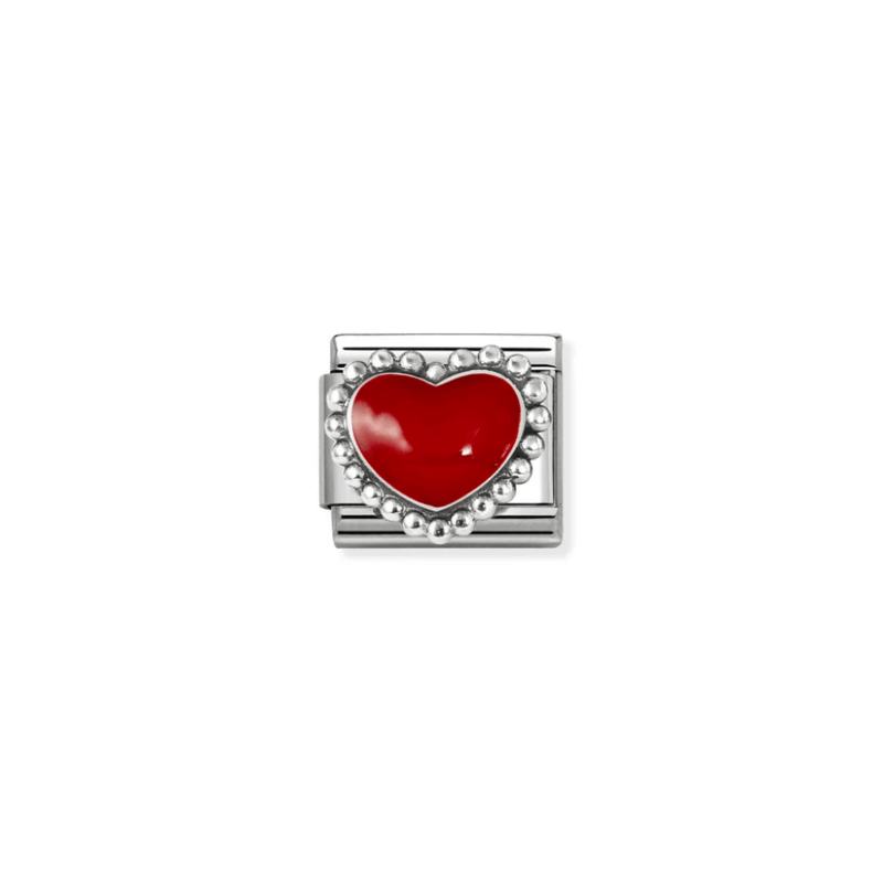 Nomination Red Heart Classic Composable Link featuring a bright red enamel heart surrounded by decorative sterling silver beads.
