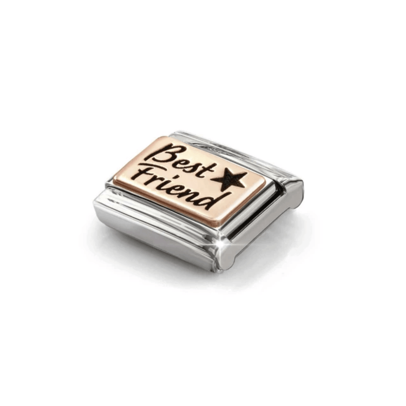 Nomination rose gold BEST FRIEND Classic Link with black enamel star, angled view