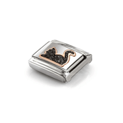 Nomination rose gold Cat Classic Link with black glitter enamel, angled view