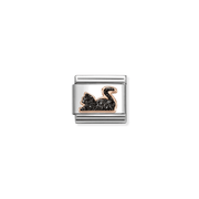 Nomination Black Glitter Cat Classic Link with rose gold outline, front view