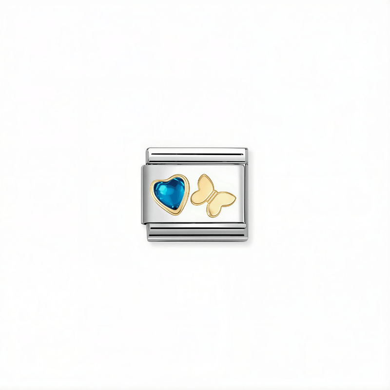 Nomination Classic link with blue heart stone and 18k gold butterfly for Nomination Composable Classic bracelets
