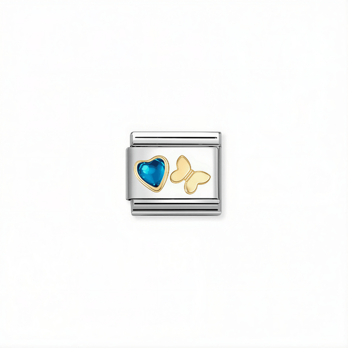 Nomination Classic link with blue heart stone and 18k gold butterfly for Nomination Composable Classic bracelets