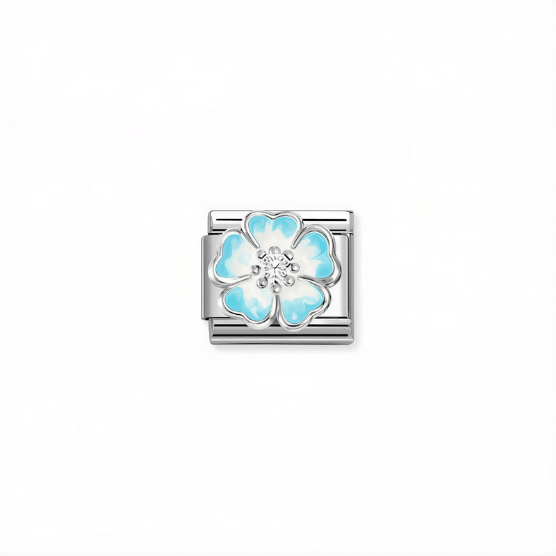 Nomination Classic blue shaded flower link in silver with enamel and cubic zirconia for Nomination Composable Classic bracelets