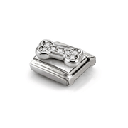 Nomination silver Bone Classic Link with white cubic zirconia, angled view