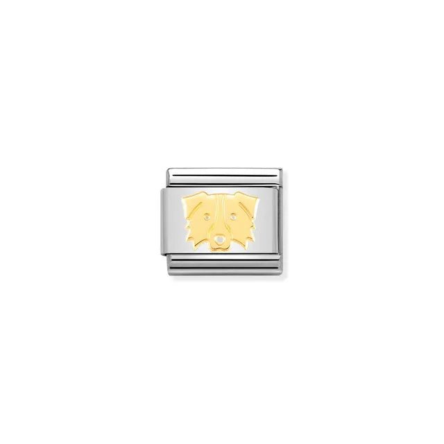 Nomination Composable Classic Link with yellow-gold Border Collie face on stainless steel