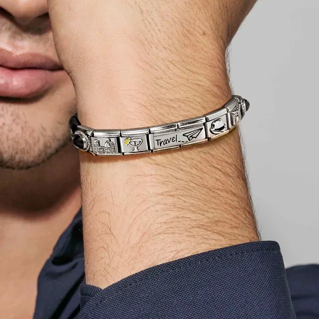 Man wearing a Nomination Composable bracelet; lifestyle image for Best Friends double Link.