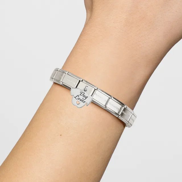 Dog Lover silver pendant Nomination Link shown on a Nomination Classic bracelet.