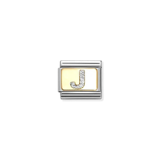 Nomination Classic Link Letter J on yellow-gold plate with silver glitter – charm for Nomination Bracelets.