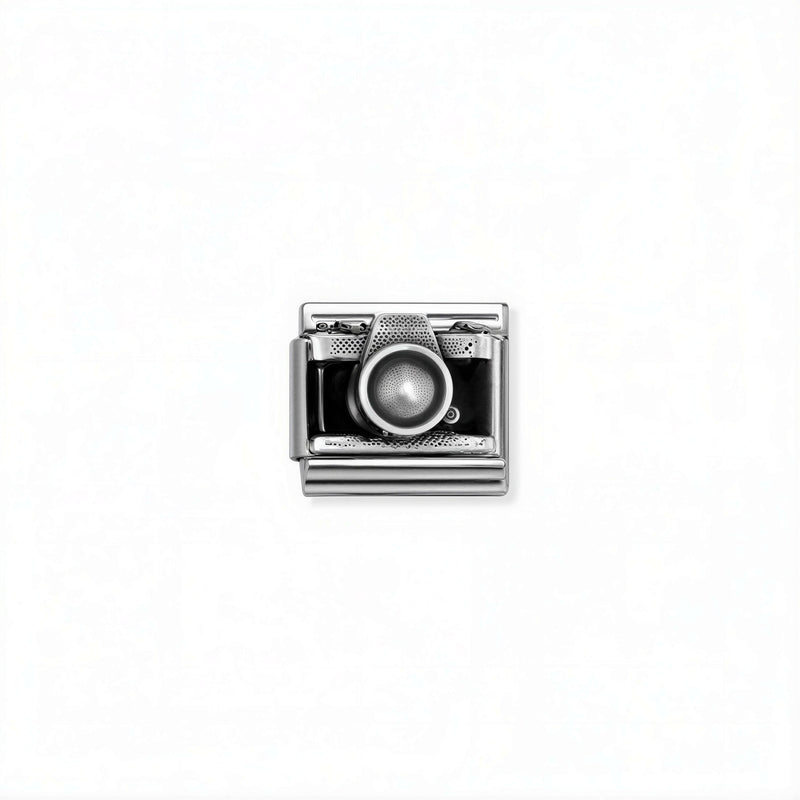 Nomination Classic camera link in silver with black enamel detail for Nomination Composable Classic bracelets