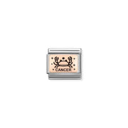 Cancer zodiac Nomination Classic Link in bonded rose gold with black enamel, close-up
