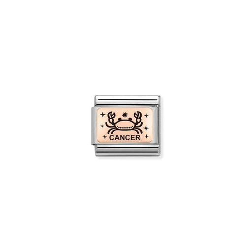 Cancer zodiac Nomination Classic Link in bonded rose gold with black enamel, close-up
