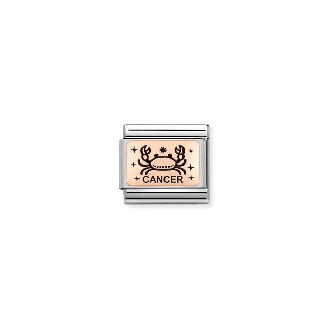 Cancer zodiac Nomination Classic Link in bonded rose gold with black enamel, close-up