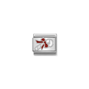 Nomination Candy Cane Classic Composable Link featuring a sterling silver candy cane with red enamel Christmas bow on stainless steel.
