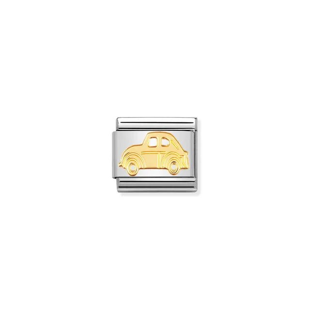 Nomination Car Classic Link charm in stainless steel with bonded yellow-gold car motif