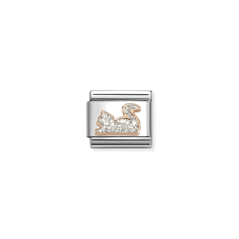Nomination Cat with Glitter Classic Link with rose gold outline, front view
