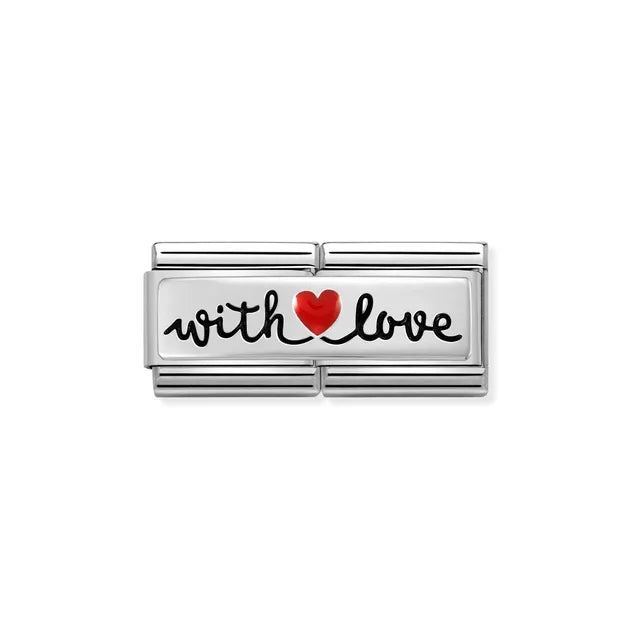 Nomination Double Link With Love in stainless steel and sterling silver with red enamel heart – charm for Nomination Bracelets.
