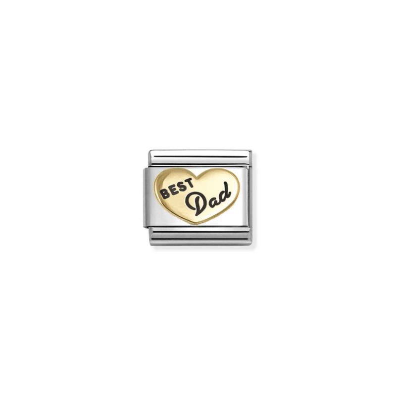 Nomination Classic gold heart charm with black enamel Best Dad lettering