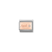Nomination Classic Link April white cubic zirconia birthstone charm on rose-gold plate engraved April, stainless steel, for Composable Nomination bracelets