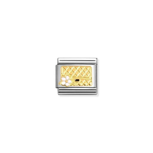 Nomination Classic Link with yellow-gold handbag and black/white enamel flower