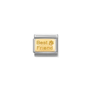 Nomination Classic Link with “Best Friend” and paw print engraved on a yellow-gold plaque set on stainless steel