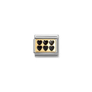Nomination Classic Link with yellow-gold plaque and black enamel hearts