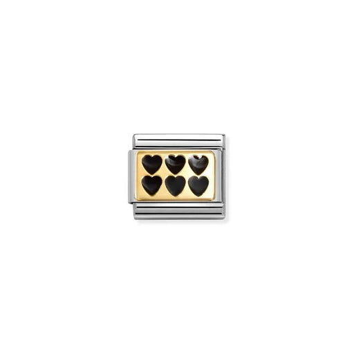 Nomination Classic Link with yellow-gold plaque and black enamel hearts