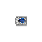 Nomination Classic Link blue oval cubic zirconia with white CZ cluster in sterling-silver setting on stainless steel, compatible with Composable Nomination bracelets