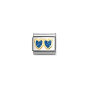 Nomination Classic Link with yellow-gold double hearts filled with blue glitter