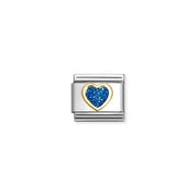Nomination Classic Link with yellow-gold heart filled with blue glitter