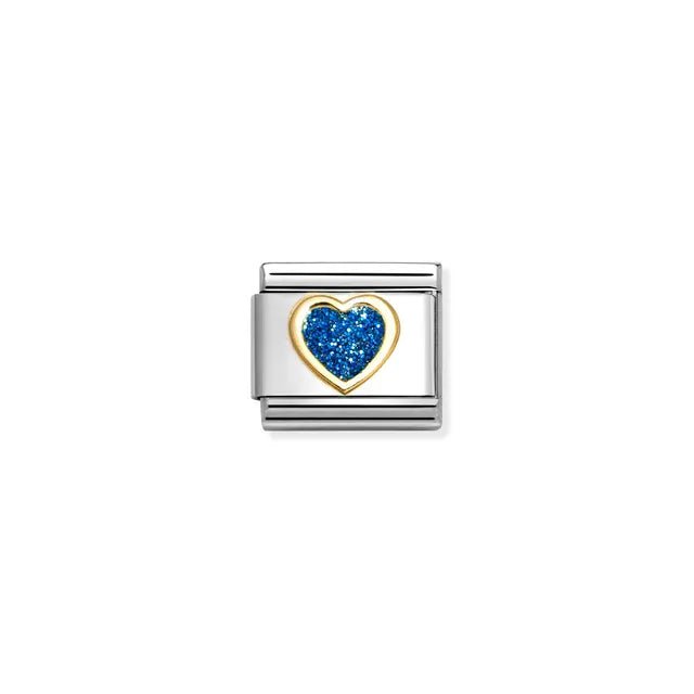 Nomination Classic Link with yellow-gold heart filled with blue glitter