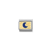 Nomination Classic Link with yellow-gold plaque and blue enamel crescent moon