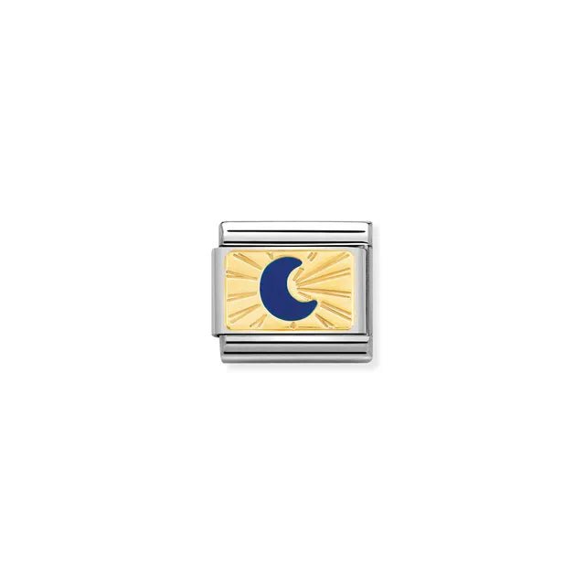 Nomination Classic Link with yellow-gold plaque and blue enamel crescent moon