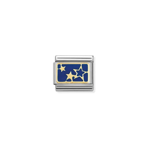 Nomination Classic Link with yellow-gold stars on a blue enamel plaque
