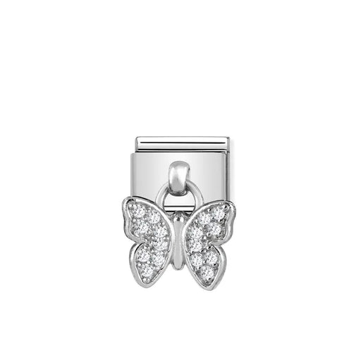 Nomination Classic Link butterfly pendant in sterling silver with white cubic zirconia, Composable bracelet charm