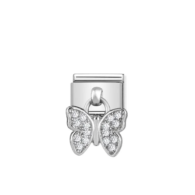 Nomination Classic Link butterfly pendant in sterling silver with white cubic zirconia, Composable bracelet charm