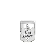 Nomination Classic Link with sterling-silver Cat Lover pendant shaped like a cat head with cut-out heart.